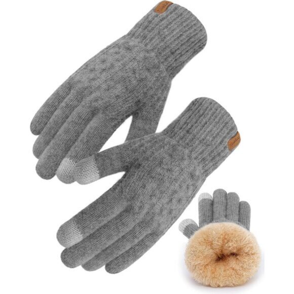 ⚡Women & Men Light Gray Winter Touch Screen Warm Thick Fleece Lined Knit Gloves - Picture 2 of 7